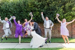 Wedding party jumping