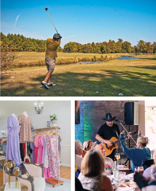 golfing shopping and live music