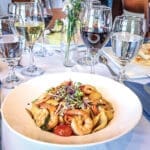 FRESH CATCHES The Seafood Givesti, a pasta dish inspired by a bit of local restaurant history, the eye-catching tuna stack, and craft cocktails at the recently reopened Riverwalk Restaurant in Yorktown.