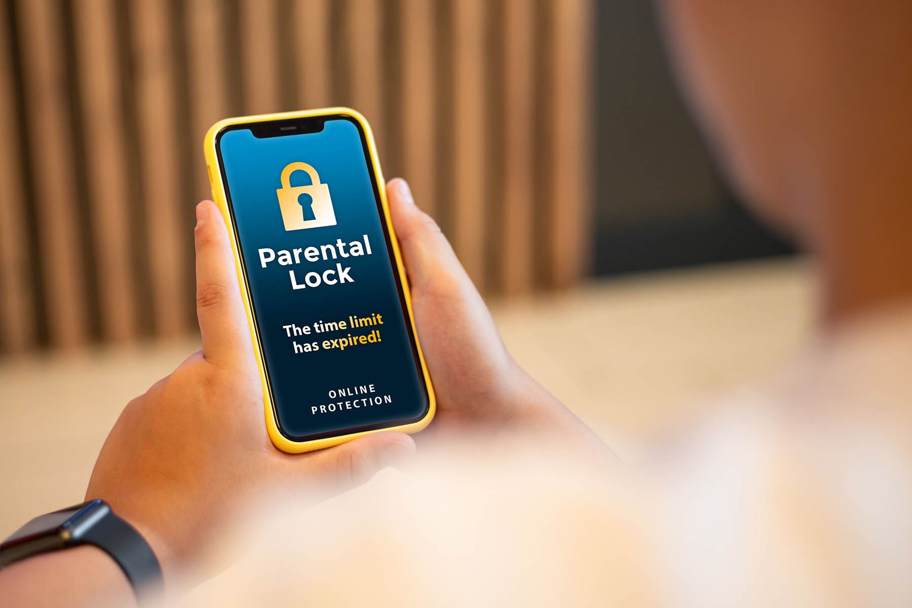 Teenage boy with iphone. Parental lock security system and password protected concept mobile phone user interface.