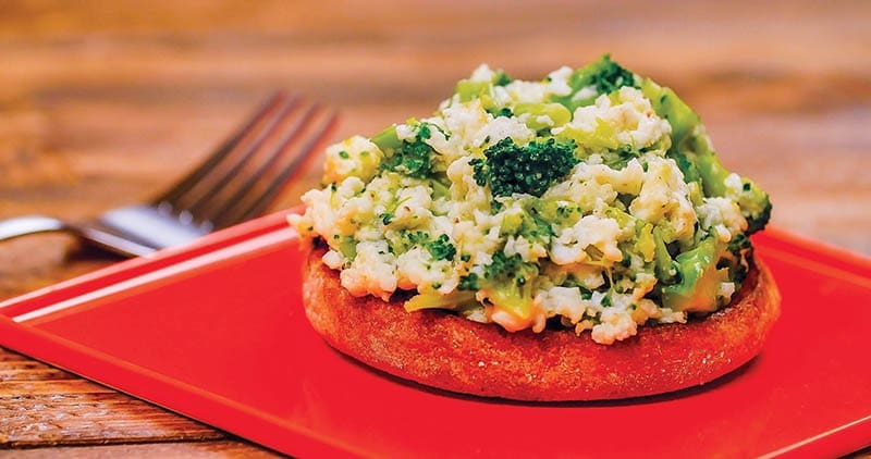 Broccoli and Cheese Egg White Scramble on Whole-Wheat English Muffins 