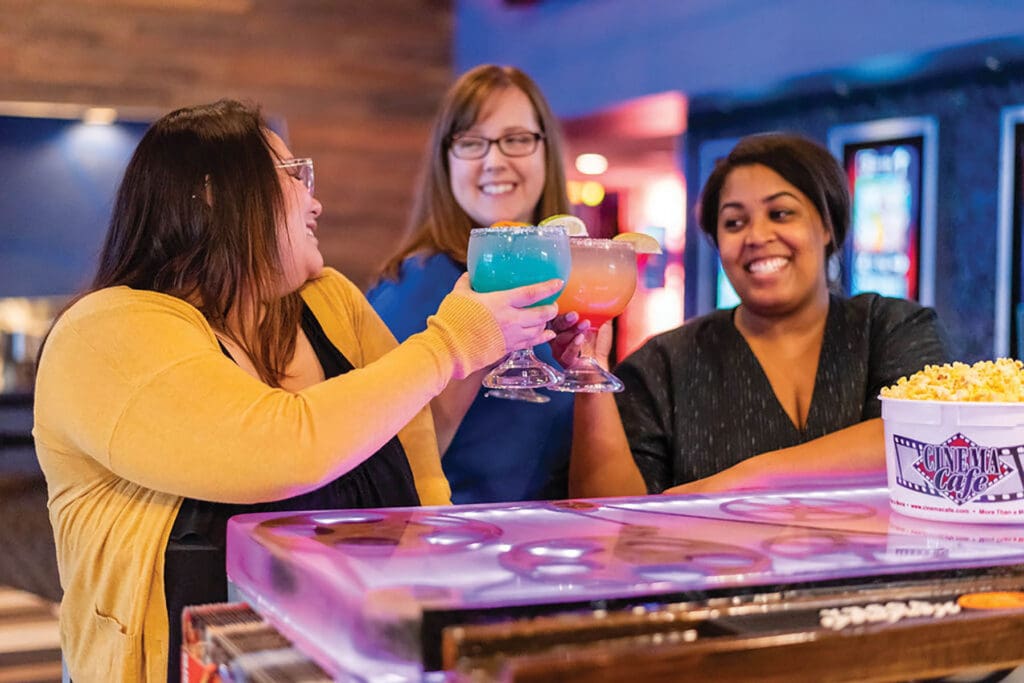Cinema Cafe, ladies drinking cocktails at the movie theater