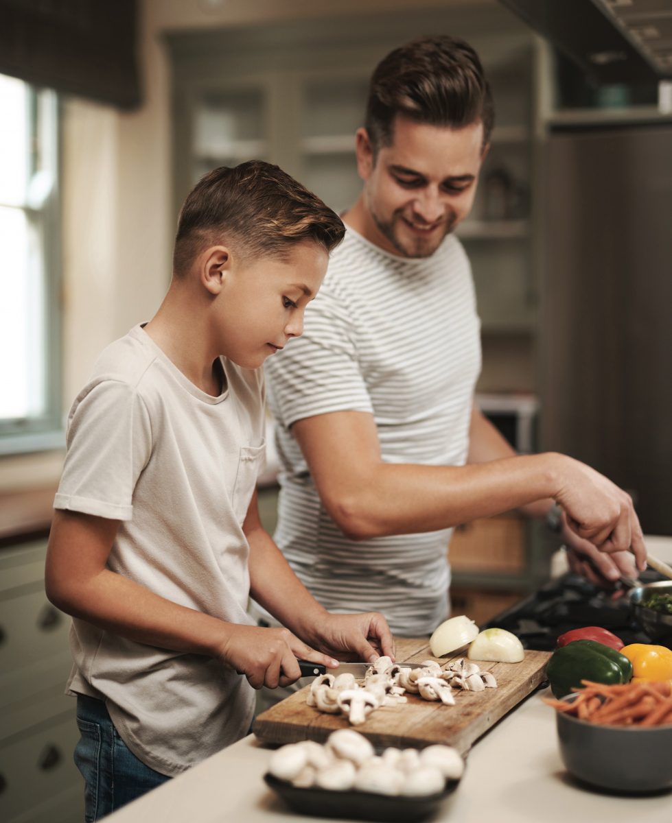 dad and son cooking